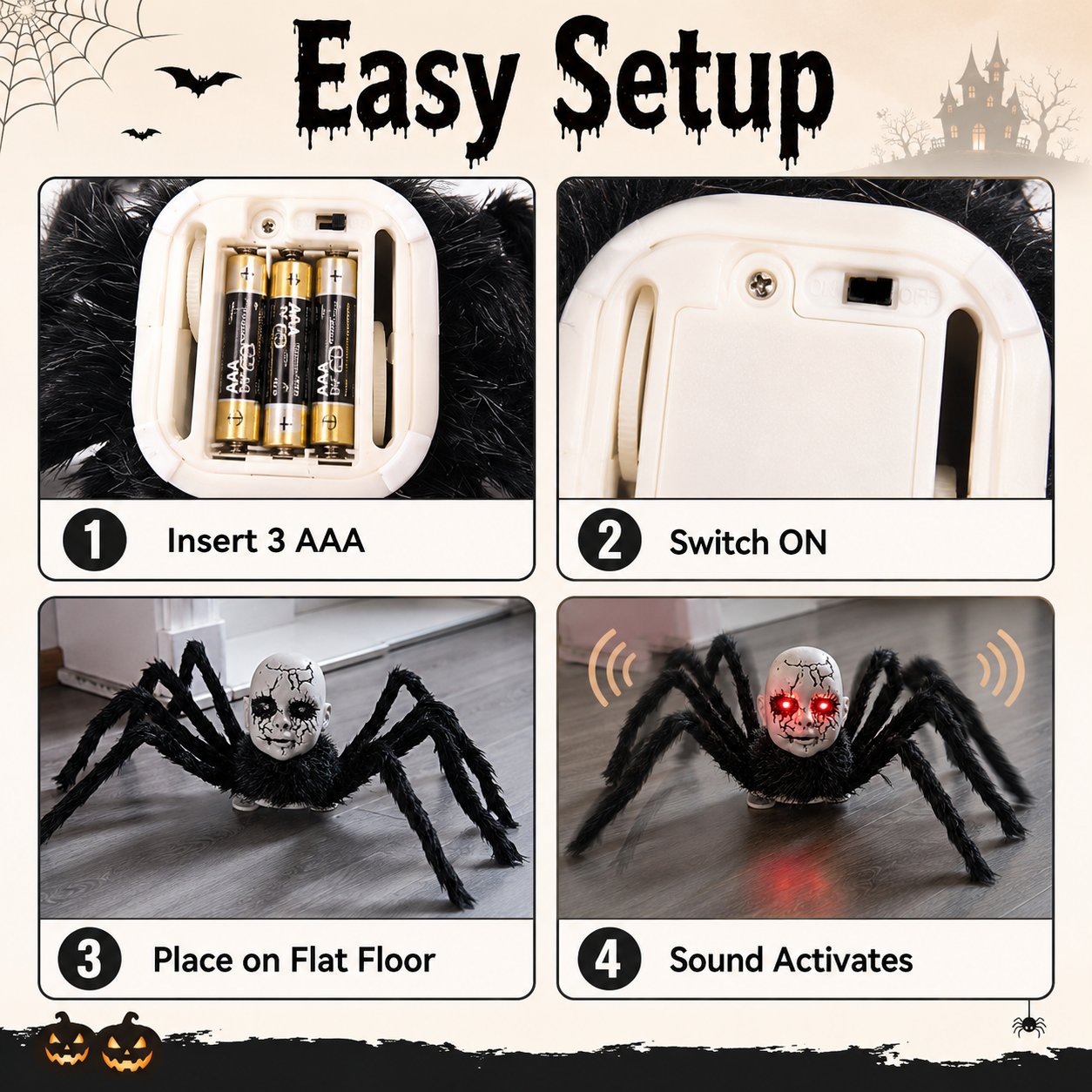 🕷️ Sound-Activated Crawling Baby-Face Spider Halloween Decor 🎃