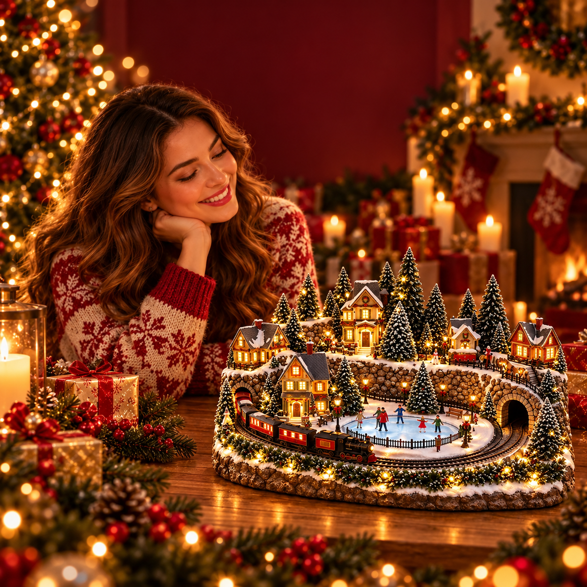 🛤️ Animated Holiday Train & Ice Rink Scene