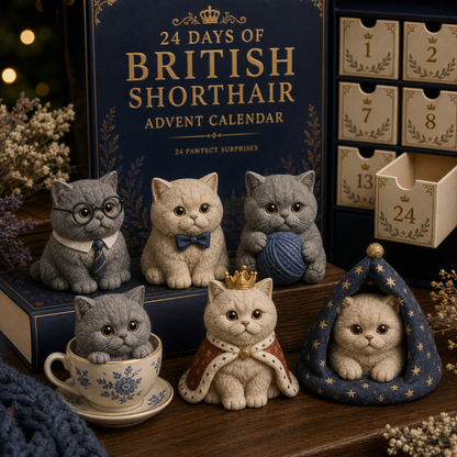 CHRISTMAS KICKOFF 49% OFF - 2026 Days of British Shorthair Blind Box - 24-Day Festive Countdown, British Shorthair Themed Collectible Miniatures Blind Box - Gift For Cat Lovers
