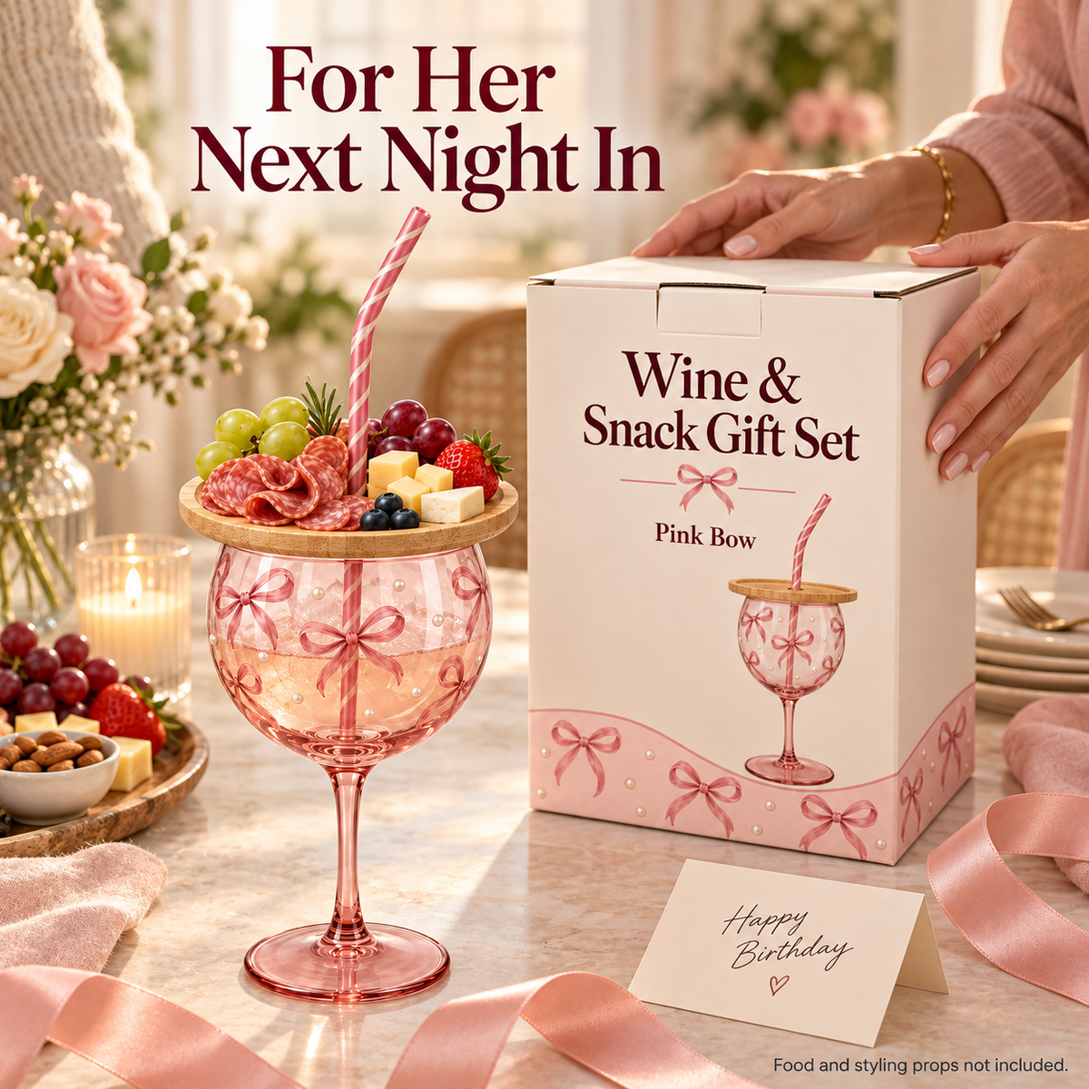🍷 Sip & Snack Wine Glass Set – Charcuterie Topper with Straw