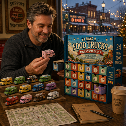 ⏰Limited Time 50% OFF：24 Days of Food Trucks Advent Calendar – 24 Collectible Miniature Vehicles