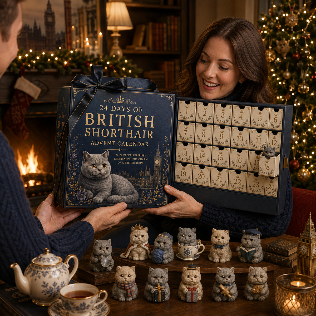 CHRISTMAS KICKOFF 49% OFF - 2026 Days of British Shorthair Blind Box - 24-Day Festive Countdown, British Shorthair Themed Collectible Miniatures Blind Box - Gift For Cat Lovers