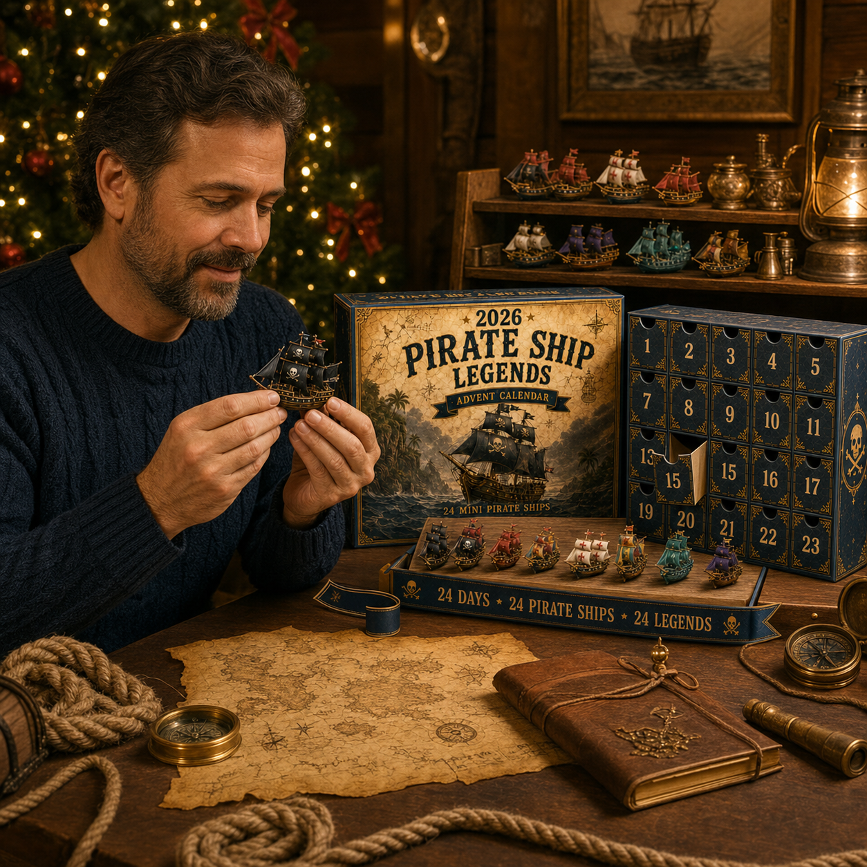 24 unique miniature pirate ships