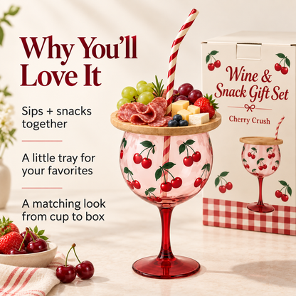 🍷 Sip & Snack Wine Glass Set – Charcuterie Topper with Straw