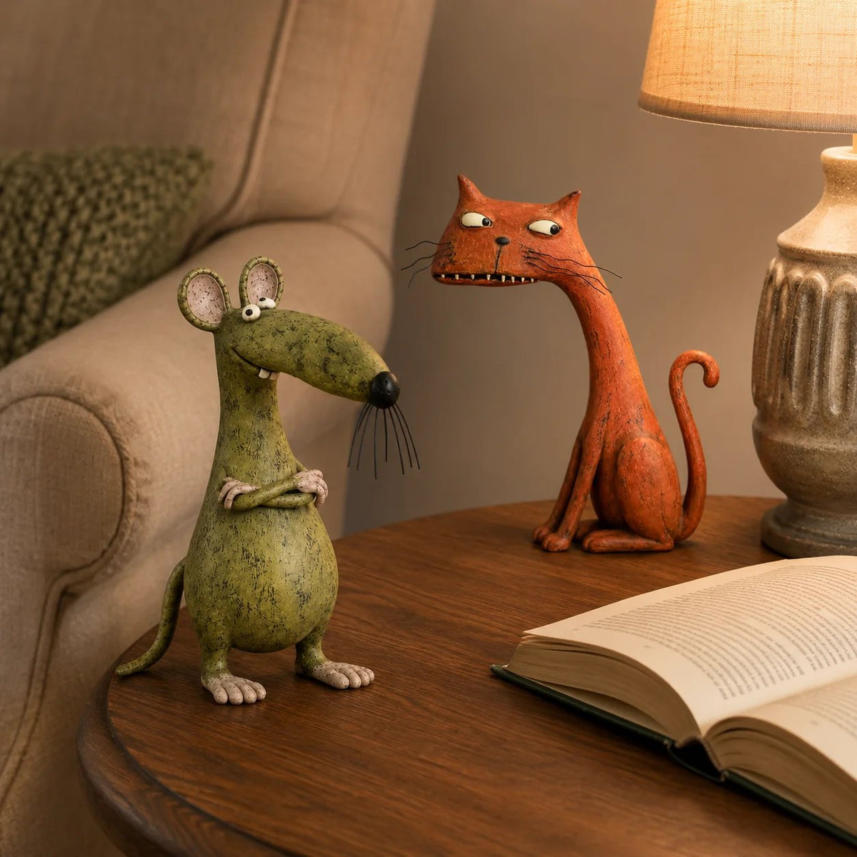 Whimsical Vintage Mouse & Cat Figurine