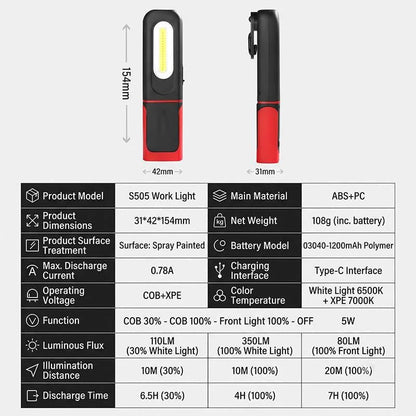 🔦 Magnetische LED Working Light USB Rechargeable Portable Inspection Trouble Light Lamp Super-Bright for Truck Car Repair