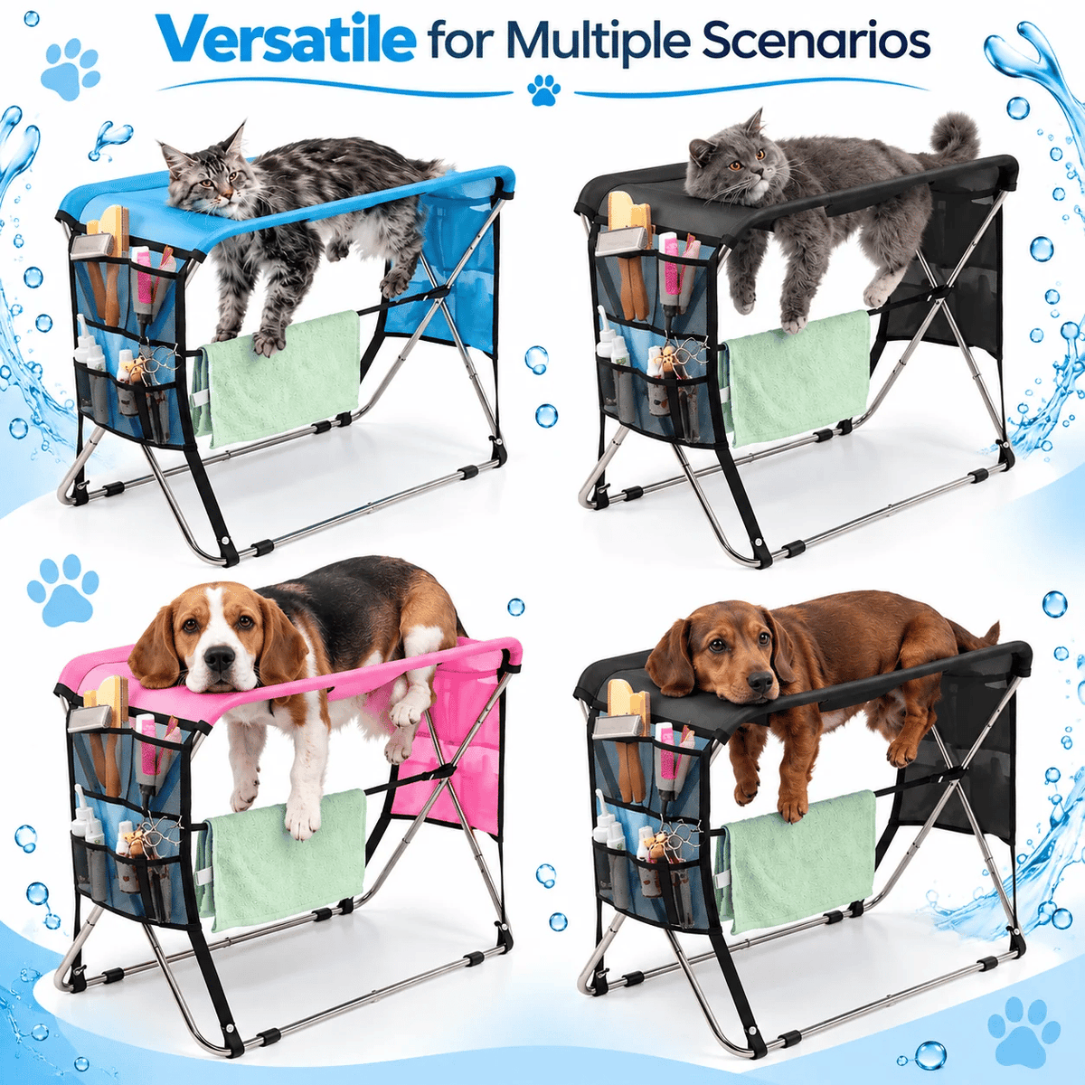 Folding Pet Grooming Hammock Quick Dry Mesh Anti-Scratch Pet Bathing Rack Multi Hole Detachable Dog Grooming Table Cat Grooming