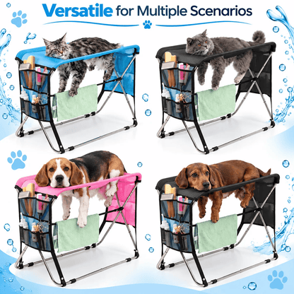 Folding Pet Grooming Hammock Quick Dry Mesh Anti-Scratch Pet Bathing Rack Multi Hole Detachable Dog Grooming Table Cat Grooming