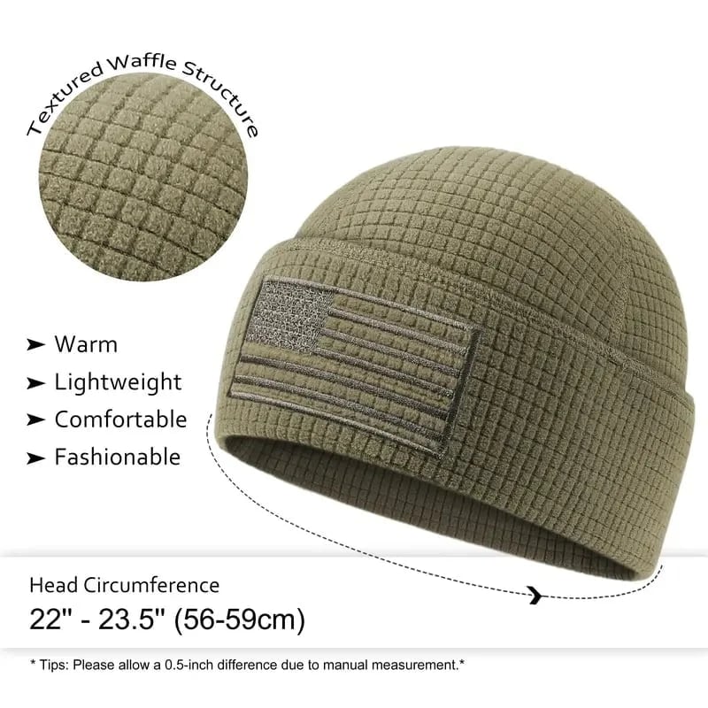 American Flag Embroidered Waffle Watch Cap – 5 Colors
