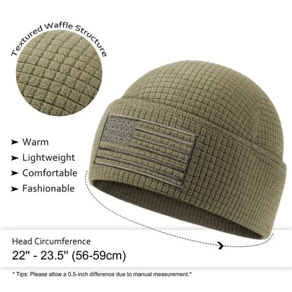 American Flag Embroidered Waffle Watch Cap – 5 Colors