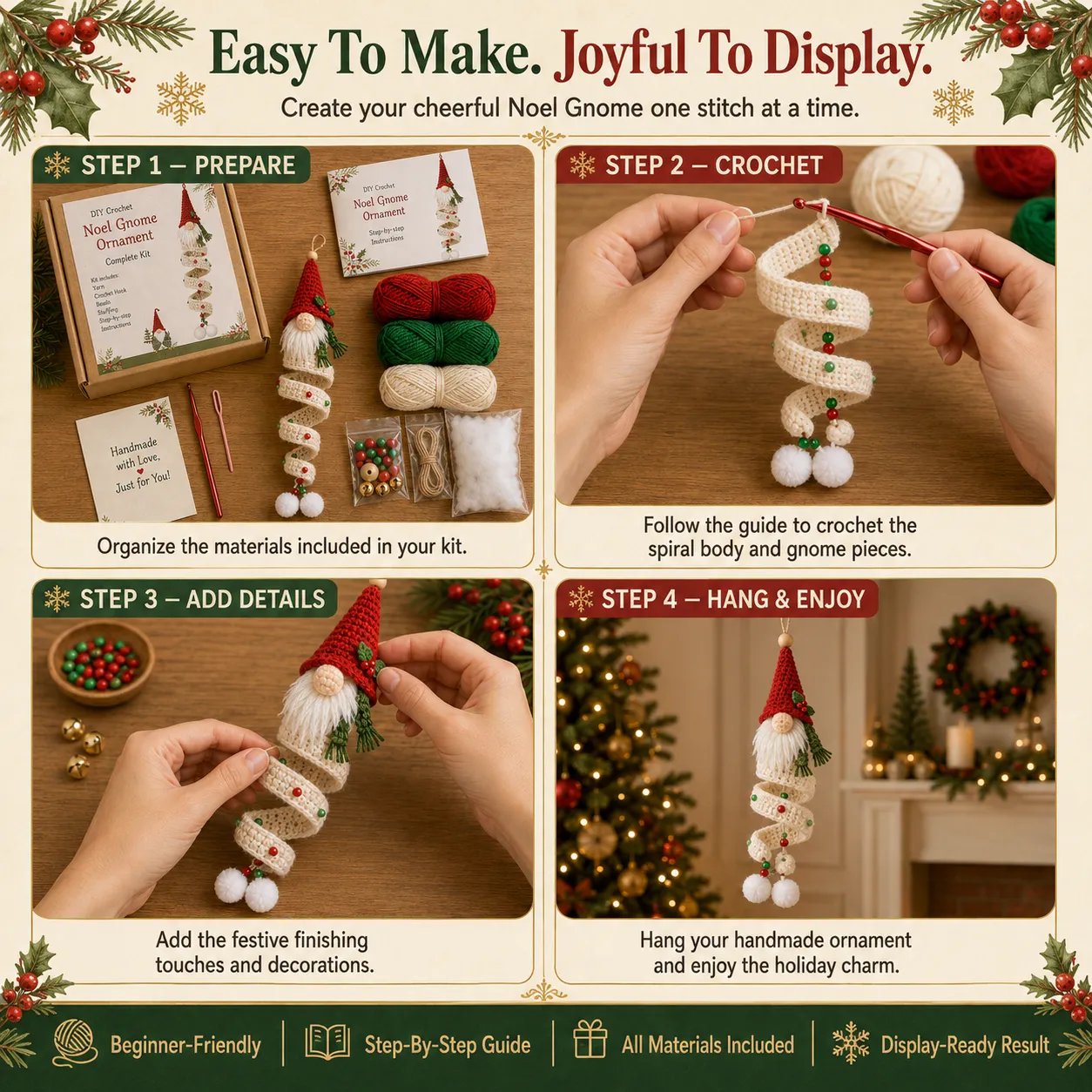 🔥 LAST DAY 49% OFF – 🎄Cozy Gnome Crochet Ornament Kit Collection | Premium Soft Yarn, Complete Crochet Tools & 9 Charming Designs 🧶✨