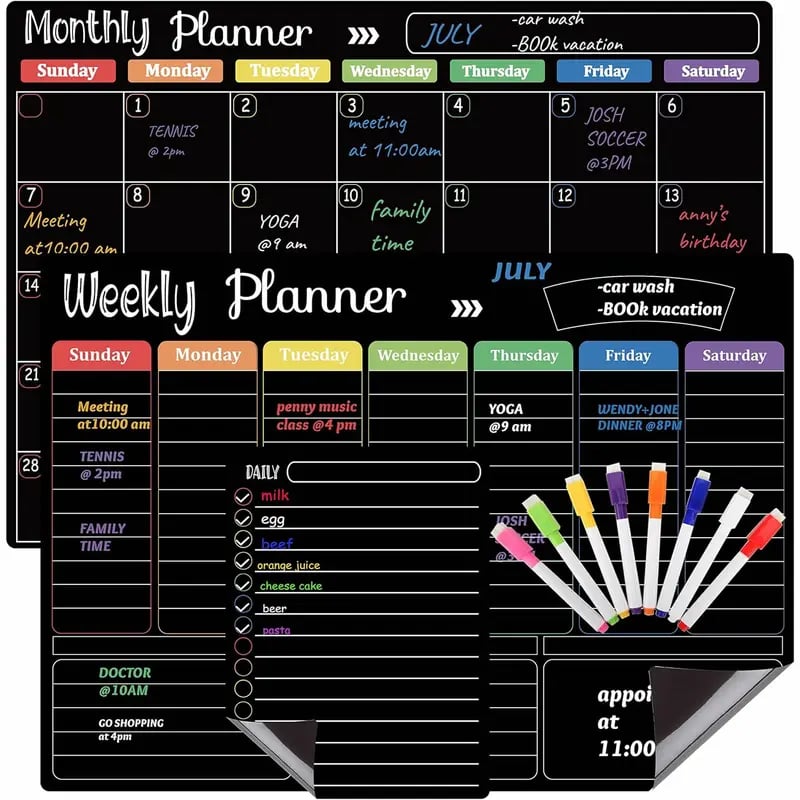 ✨ Black Dry Erase Boards Set - 3 Magnetic Boards for Refrigerator