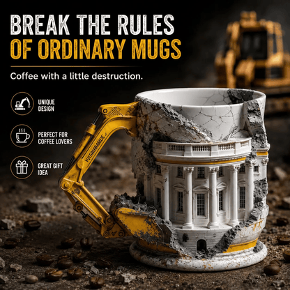 3D Excavator Demolition Mug – Construction Scene Ceramic Coffee Cup