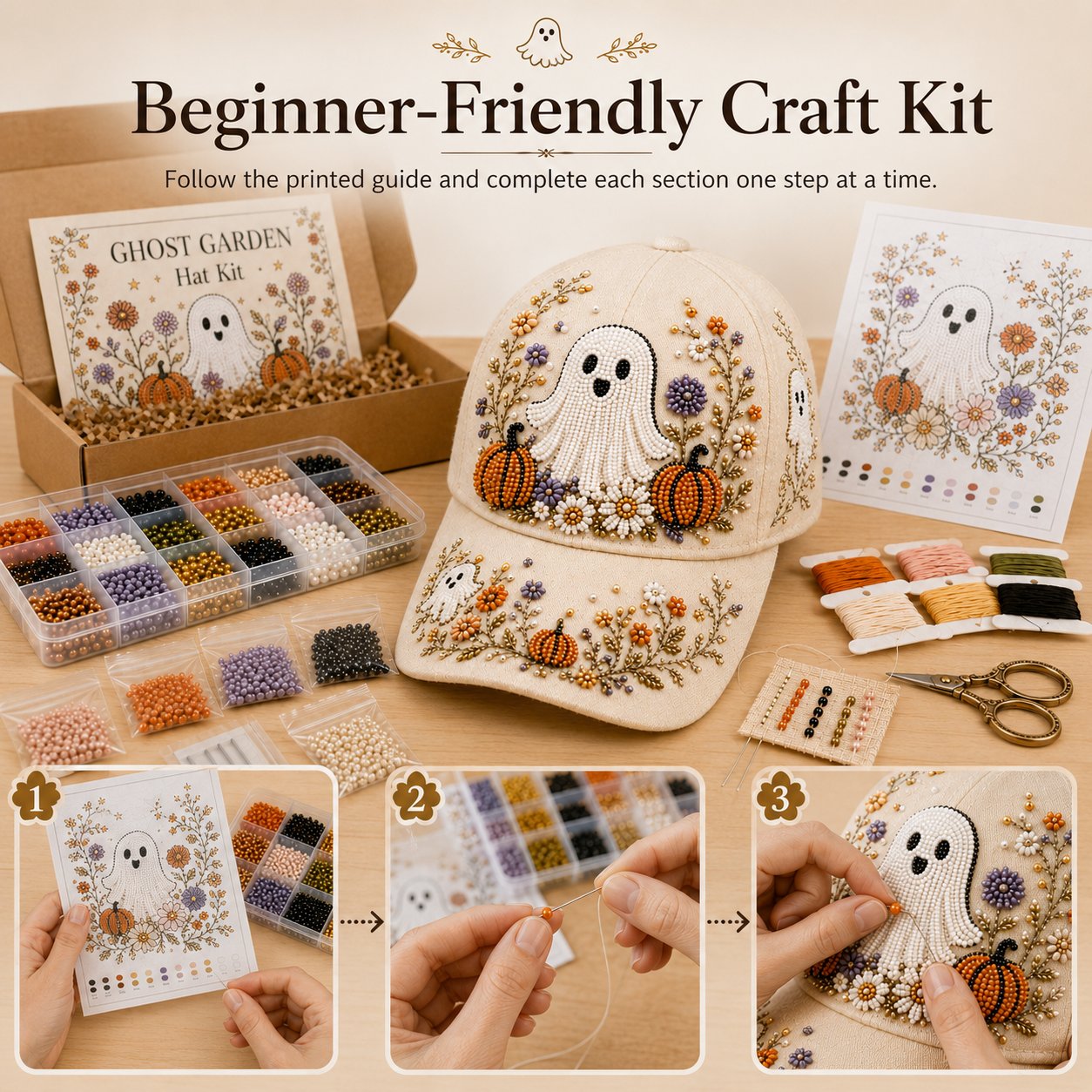 Halloween Beaded Embroidery Hat DIY Kit