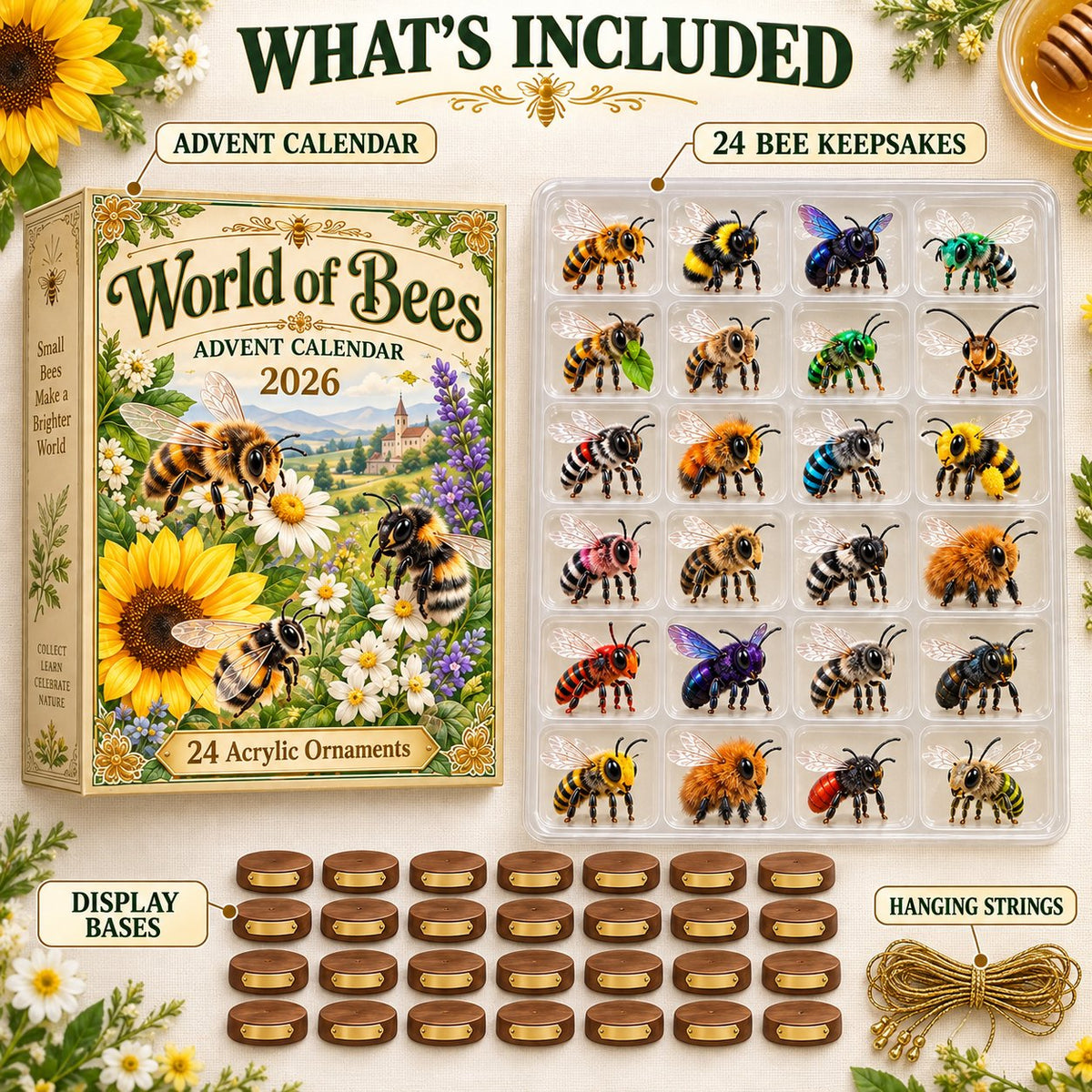 World of Bees Advent Calendar 2026 – 24 Acrylic Bee Ornaments
