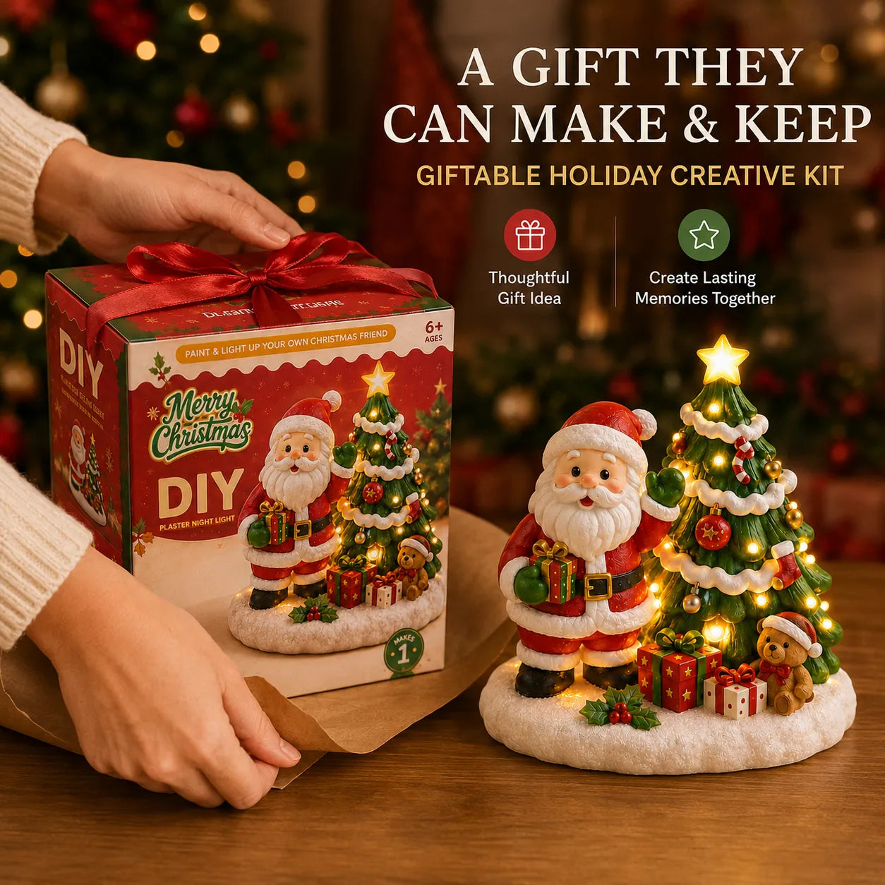 ⏳ Last Day 49% OFF – 🎨 Beginner-Friendly DIY Light-Up Santa & Christmas Tree Painting Kit | Complete Kit with Unpainted Plaster Scene, 6 Paints, 2 Brushes & Mixing Palette Included 💕