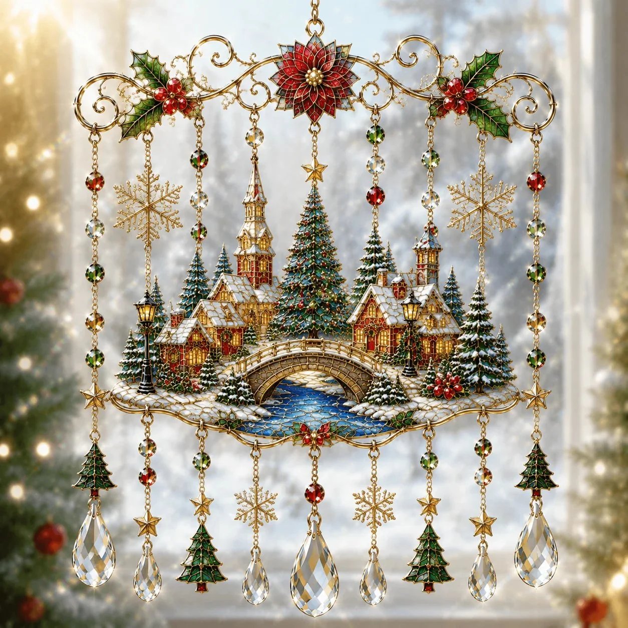 Handmade Christmas Stained Glass Window Hanging