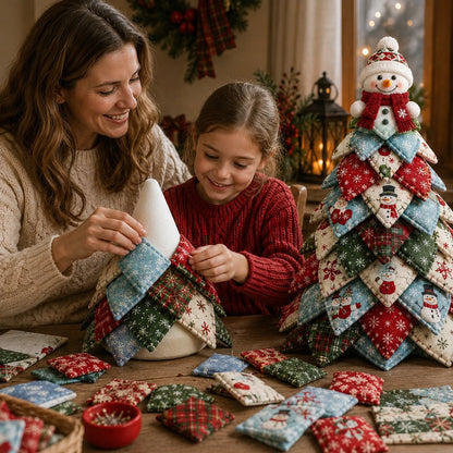 🎄 DIY Quilted Christmas Tree Kit | Layered 3D Tabletop Craft with Pre-Cut Festive Fabrics, Foam Base & Easy Instructions 🧵✨