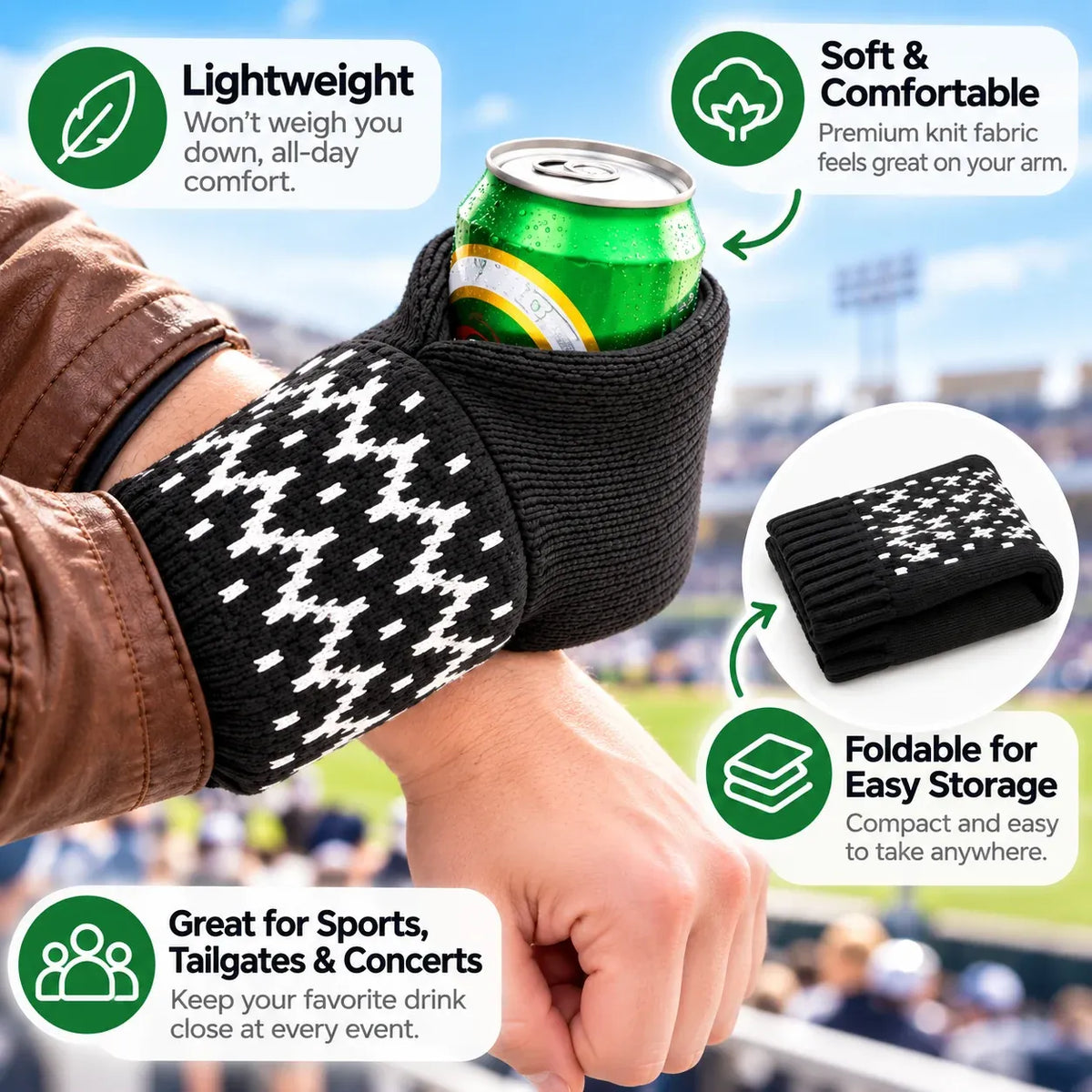 🍻 Hands-Free Game Day Drink Holder | Soft Knit Wearable Can Holder for Tailgates, BBQs & Parties 🏈