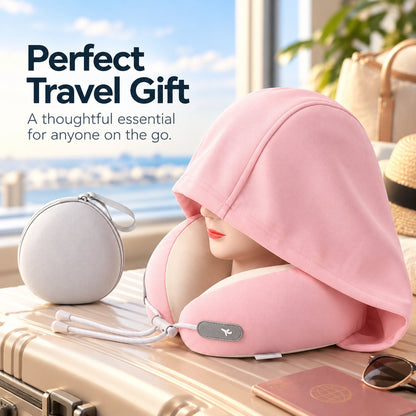 Hooded Travel Neck Pillow with Carrying Pouch