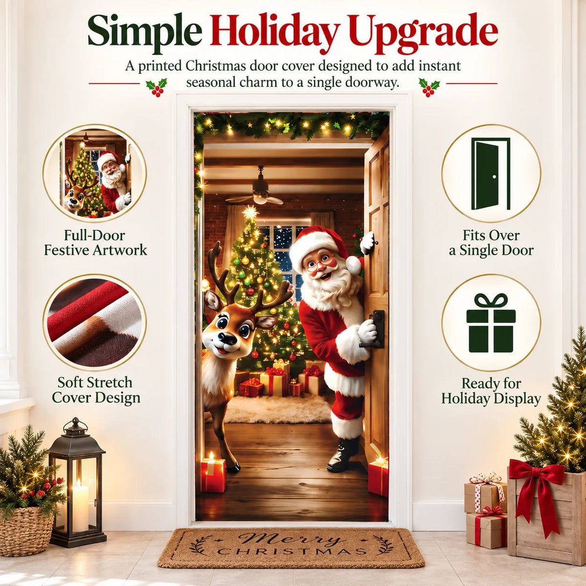 ⏰LAST DAY 50% OFF 🎅 🚪Santa & Reindeer Christmas Door Cover