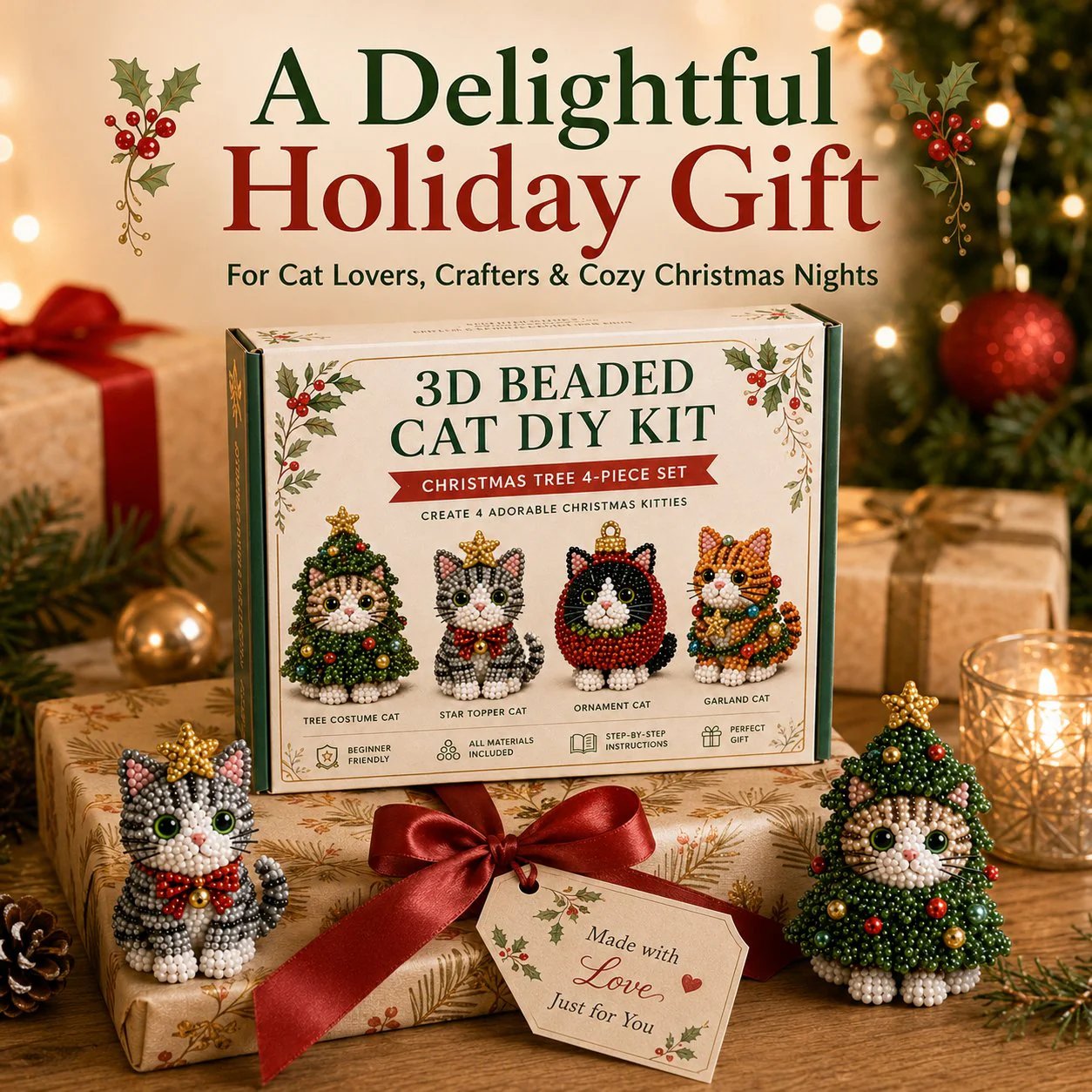 💥🏆Create Your Own 3D Beaded Christmas Cats | Beginner-Friendly DIY Kit🎁