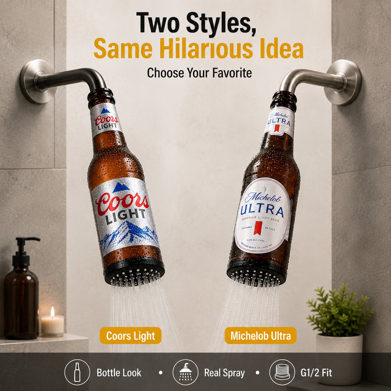 🍺 Beer Bottle Shower Head — 2 Fun Styles, One Hilarious Gift