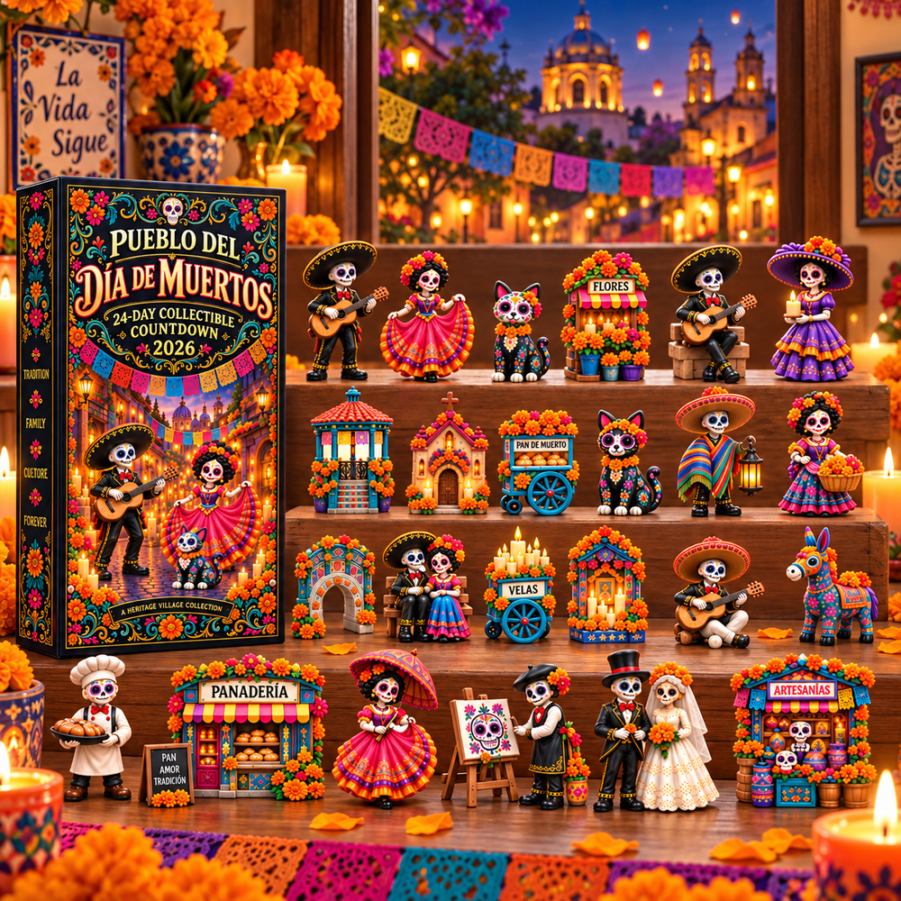 Pueblo del Día de Muertos 2026 collectible countdown calendar and miniature village collection