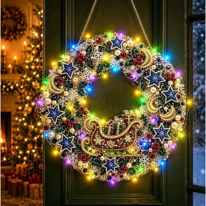 LED Weihnachts-Perlen-Diamantbild – Funkelnde Weihnachtskranz-Dekoration mit 19 Motiven