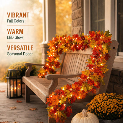 🍁 Autumn Maple Leaf Garland – 175cm Artificial Leaves Decoration for Mantelpiece, Staircase, Door Frame & Table