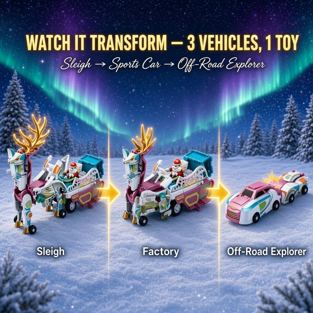 3-in-1 Transforming Reindeer Sleigh Toy, Lights & Sound