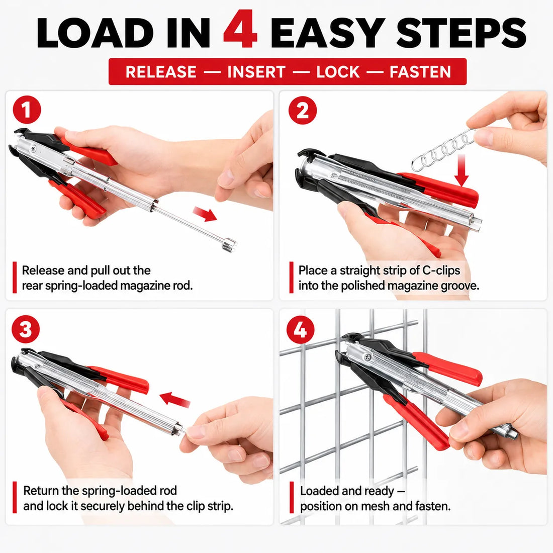 Auto feed wire mesh fastening tool