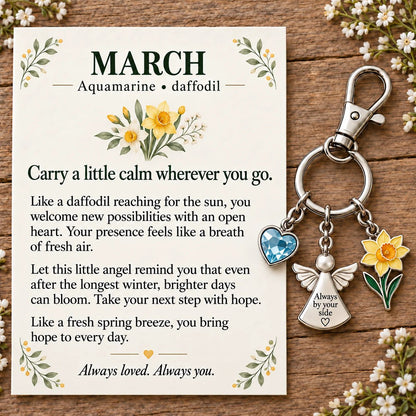 🔥LAST DAY 50% OFF - 👼 Always By Your Side: Birth Month Angel & Flower Keychain + Keepsake Card 🌸