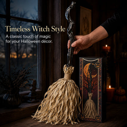 Animated Moving Witch Broom, Light‐Sound‐Motion Halloween Prop to Boost Thrill for Your Indoor & Outdoor Party Decor