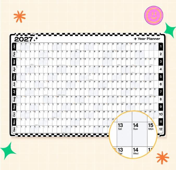 📅✨ 2027 Extra-Large Full Year Wall Planner – 90 × 60 cm | 140gsm Thick Matte Paper | 12-Month Year-at-a-Glance Calendar🏃