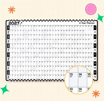 📅✨ 2027 Extra-Large Full Year Wall Planner – 90 × 60 cm | 140gsm Thick Matte Paper | 12-Month Year-at-a-Glance Calendar🏃