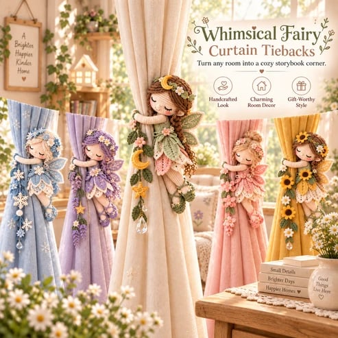 🧚✨ Fairy Hug Crochet Curtain Tiebacks – Whimsical Fairy Window Decor, Handmade Charm & Unique Gift Idea (📦Buy 2 Free Shipping)