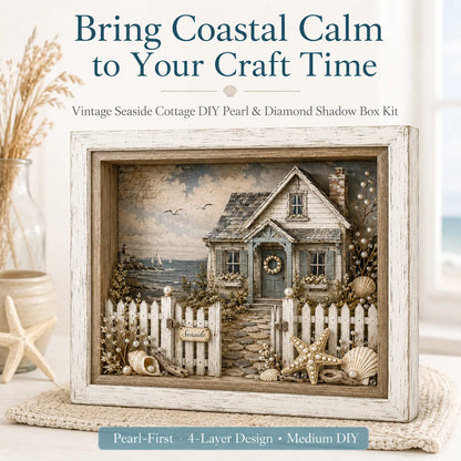 🐚Vintage Seaside Cottage Pearl Diamond Shadow Box DIY Kit