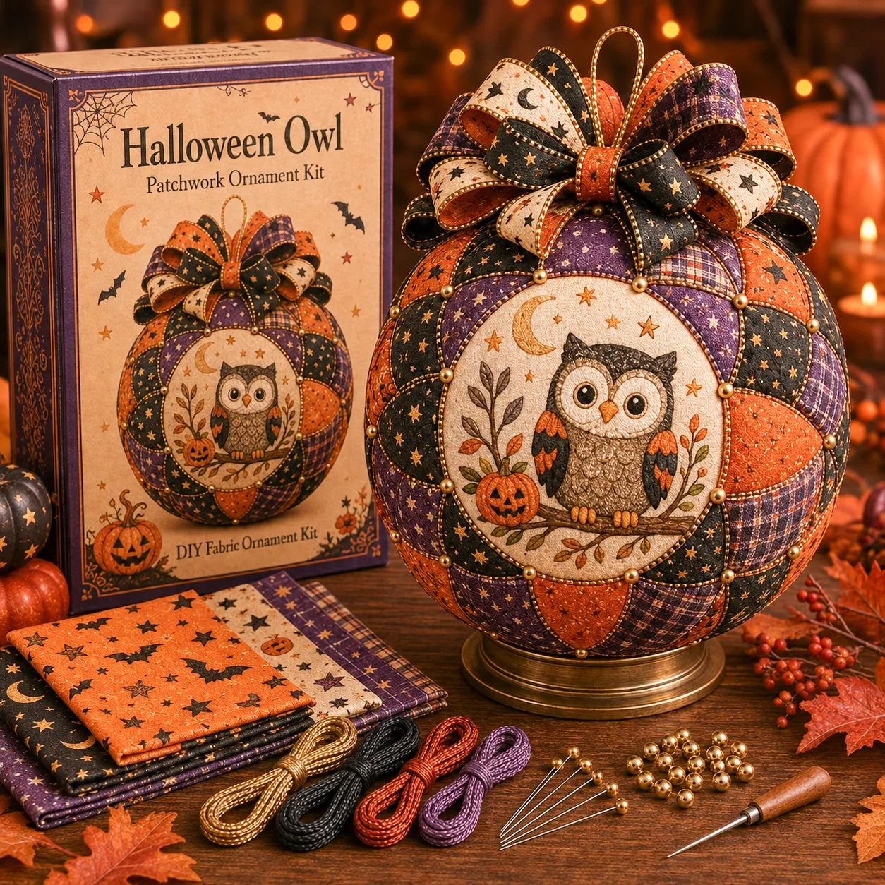 ⏳ Last Day 49% OFF – 🎃 Beginner-Friendly DIY Halloween Classics Patchwork Ornament Kit Collection | Complete Kit with Coordinated Fabrics, Ornament Form, Spooky Accents & Step-by-Step Guide Included 💕