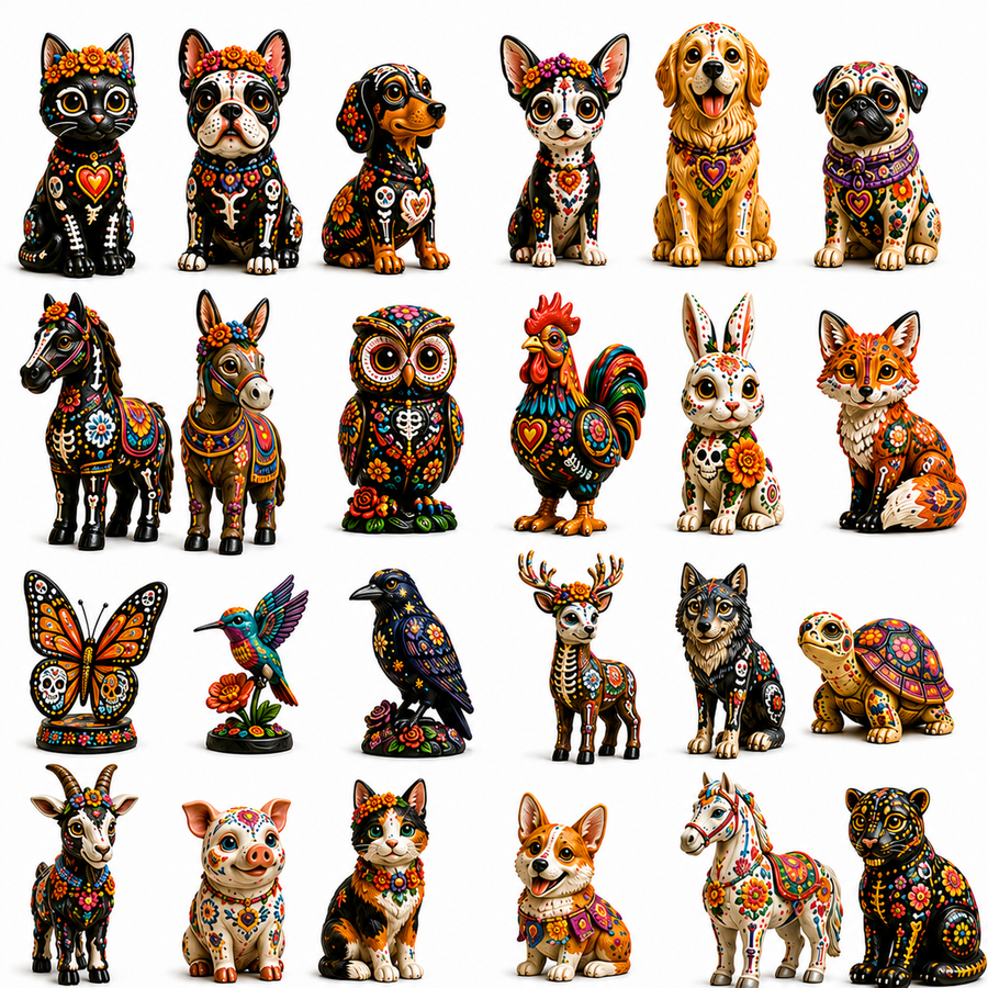 Complete Día de Muertos animal miniature collection