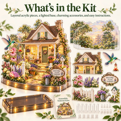 🌷DIY Layered Acrylic Garden Cottage Kit with LED Lights✨