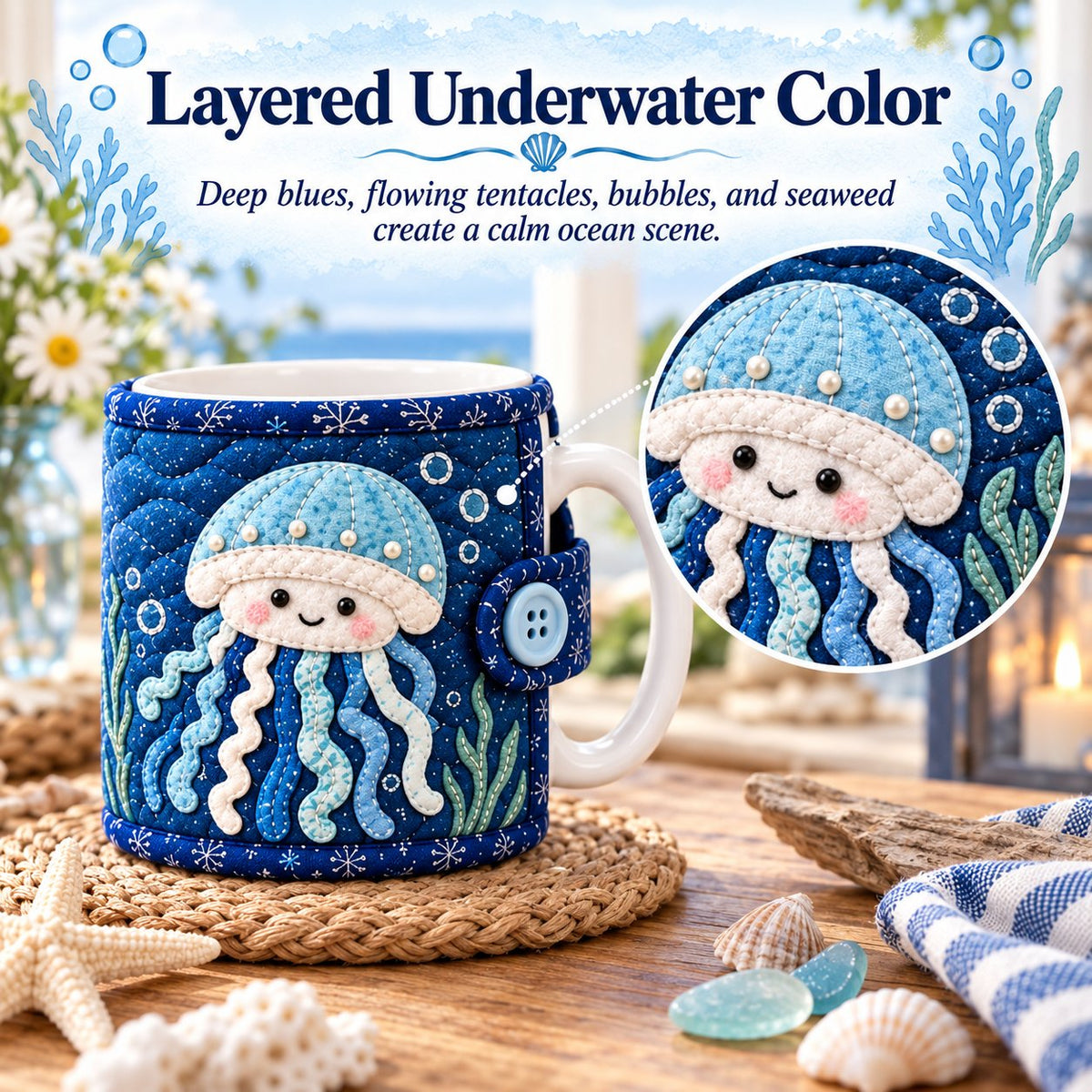 Ocean Jellyfish Quilted Mug Cozy DIY Kit