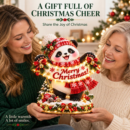 Panda Christmas Greeting Figurine