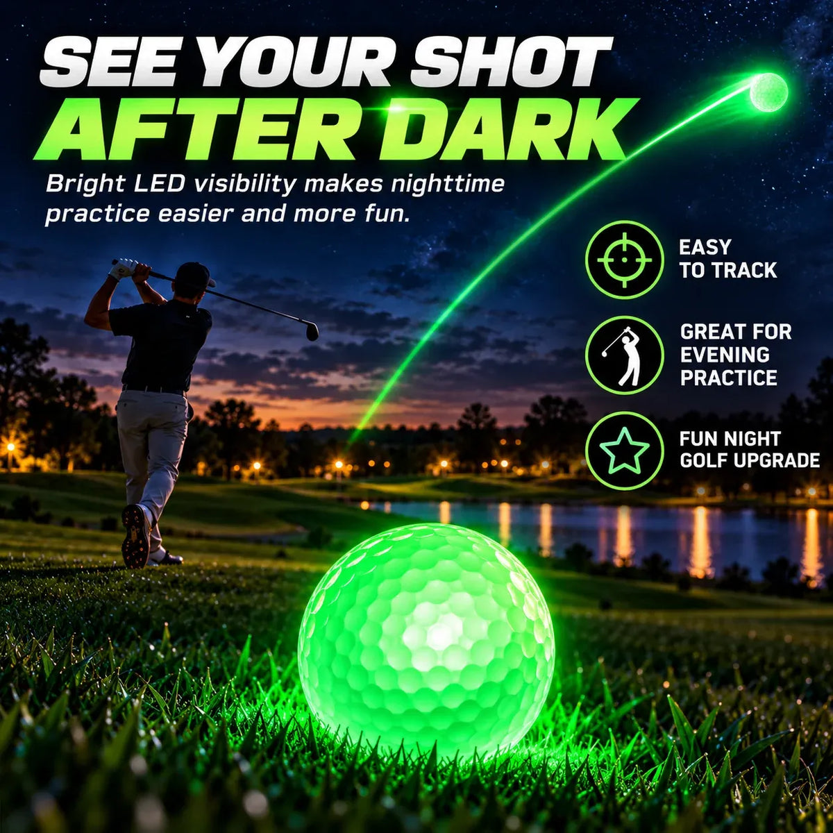 ⛳ Impact-Activated LED Golf Ball – 6 Glow Colors
