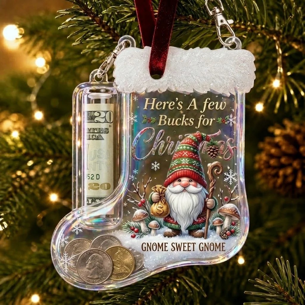 🎄Christmas Stocking-Shaped Money Gift Ornament – “Here’s A Few Bucks” Cash & Coin Holder
