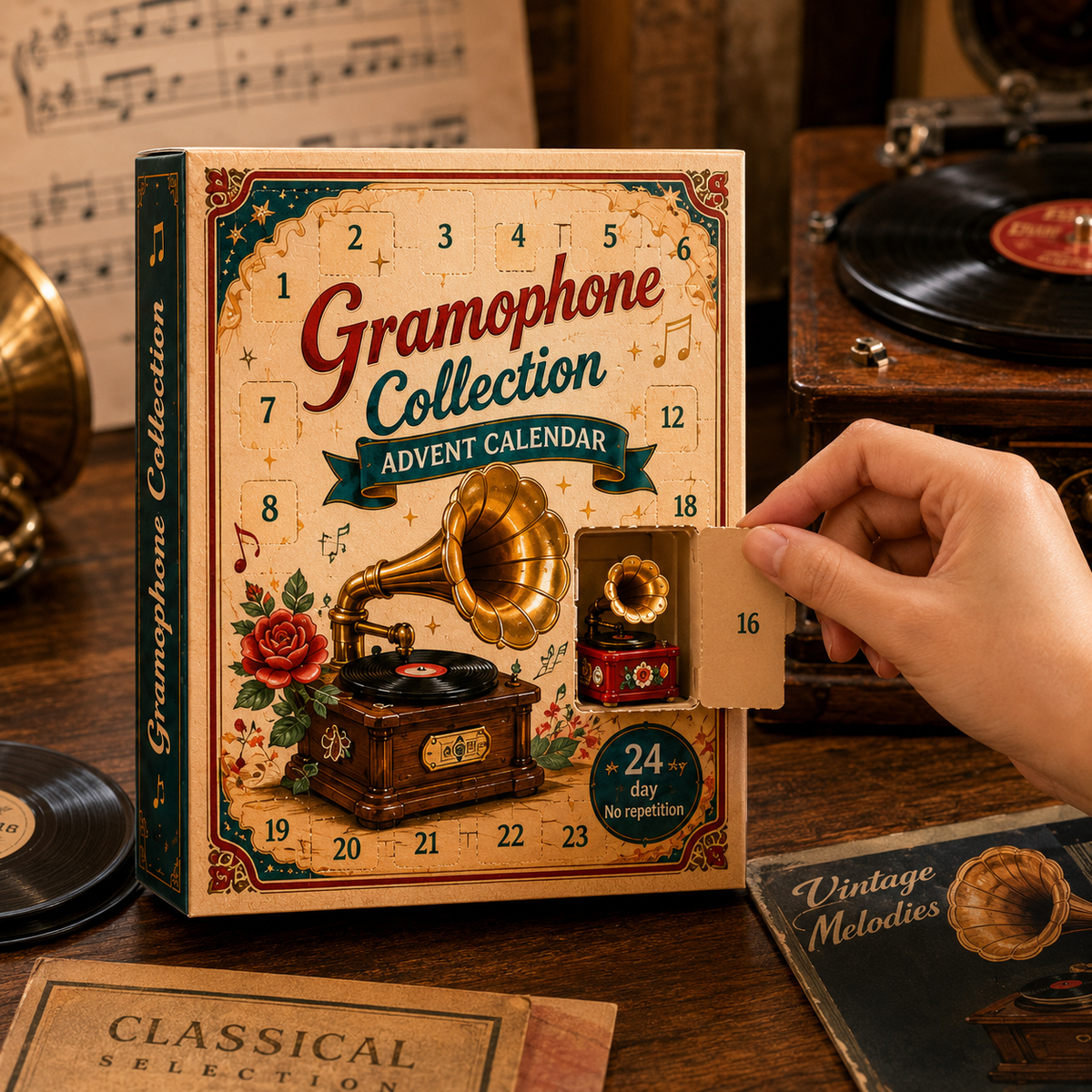 Gramophone Collection Advent Calendar 2027 – 24 Vintage Record Player & Music Miniatures, Retro Collectible Gift for Music Lovers