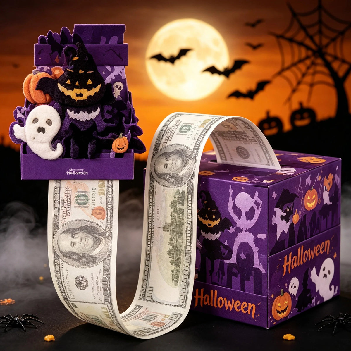 💵🎄 Christmas Money Pull Surprise Box 50 Fillable Pockets for Cash, Treats, Notes & More 🎁