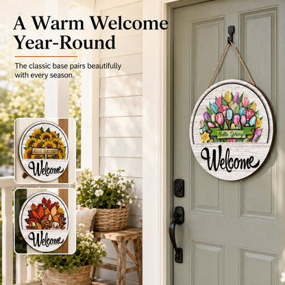 ⏳ Last Day 49% OFF – 🏡 Interchangeable Seasonal Welcome Door Sign | 12 in Woodgrain-Style Base with Magnetic 3D Toppers for Holidays, Seasons & Celebrations ✨