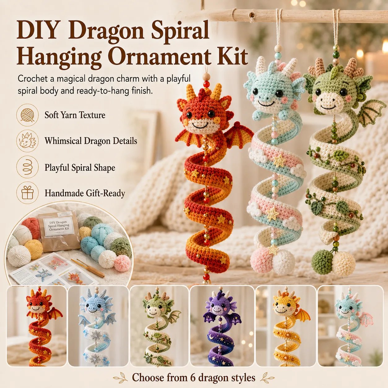 ⏳ Last Day 49% OFF – 🐉 Beginner-Friendly DIY Enchanted Dragon Spiral Hanging Ornament Kit | Complete Kit with All Tools & Step-by-Step Guide Included 💕