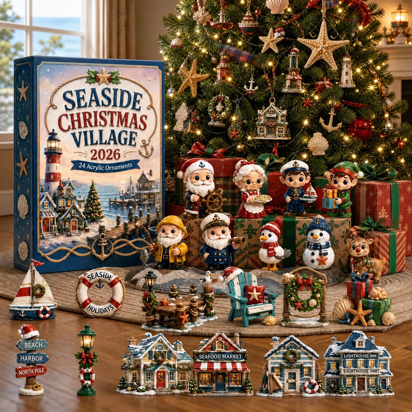 CHRISTMAS KICKOFF 50% OFF - Seaside Christmas Village Advent Calendar 2026 - 24-Day Festive Countdown, Acrylic Charms Blind Box